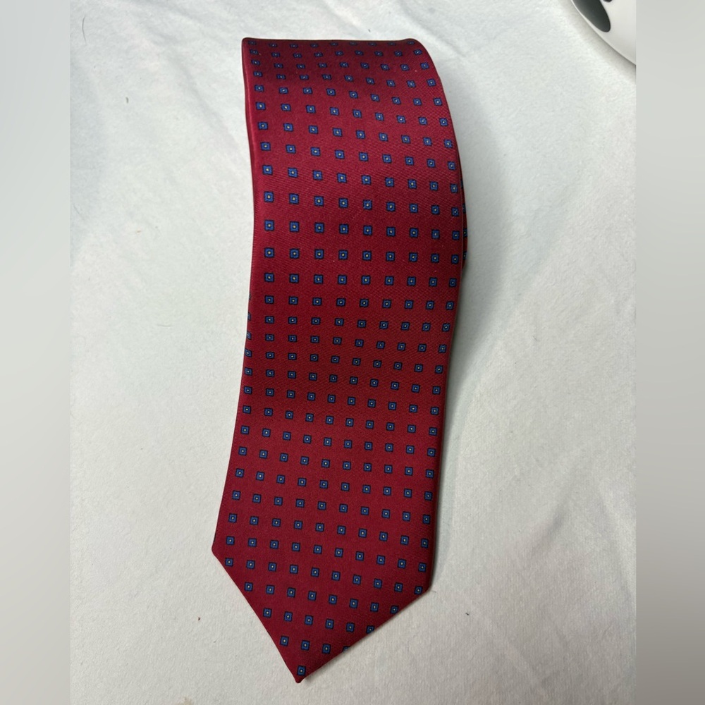 Polo by Ralph Lauren Red Silk Tie With Tiny Blue Squares
